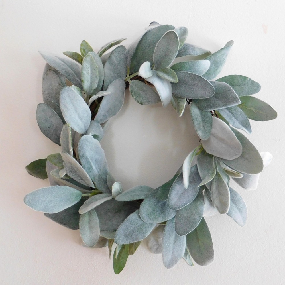 Artificial Lambs Ear Wreath 13 Inch Diameter Farmhouse Decor Candle Ring - Picture 6 of 6